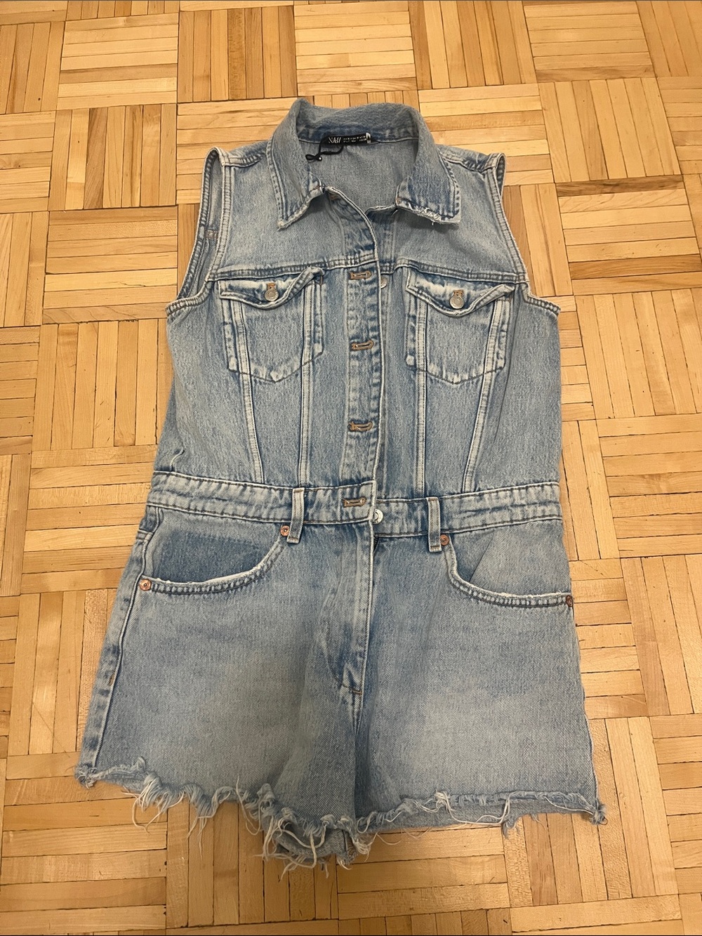 Zara Light Blue Denim Sleeveless Overall Romper